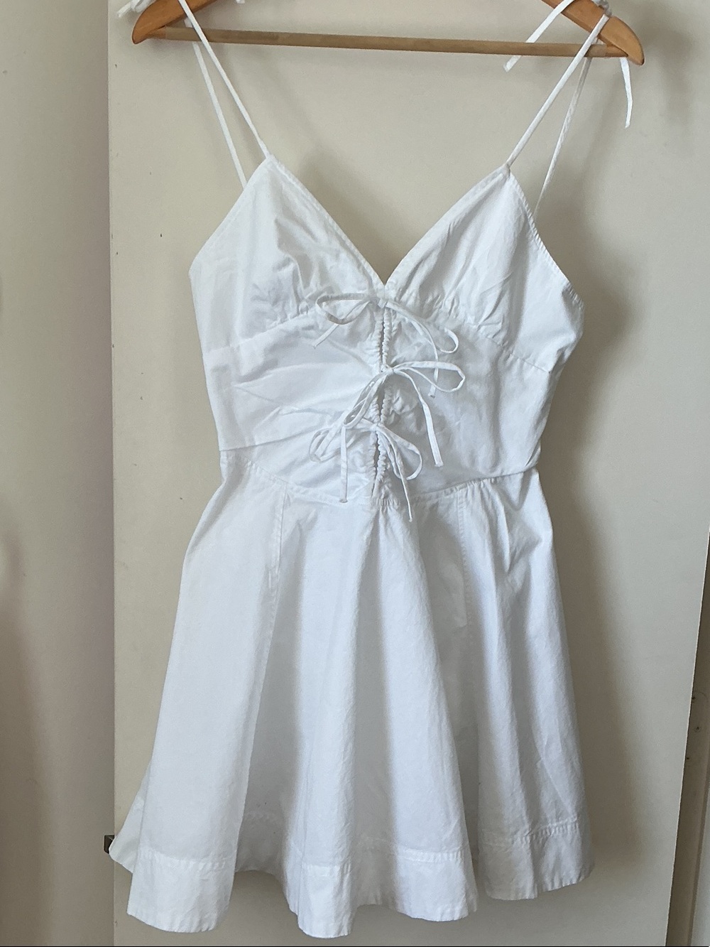 White Lace-Up Spaghetti Strap Mini Dress from ZARA